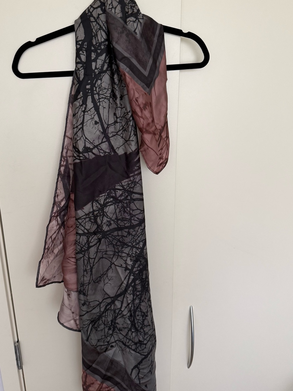 Juma Silk X Large Square Scarf with Digital Tree Raven Print 48” EUC Pareo Shawl